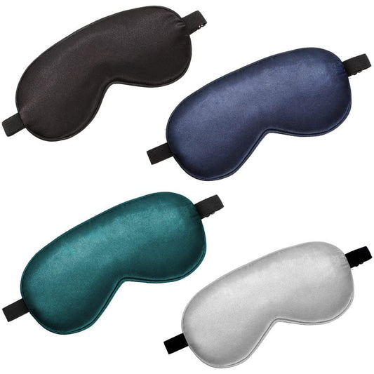 BBTO 4 Pcs Silk Sleep Eye Masks Smooth Soft Satin Eye Covers with Adjustable Strap Blindfold for Sleeping Blocking Out Lights Travel Relaxation(Black, Navy Blue, Dark Green, Gray)