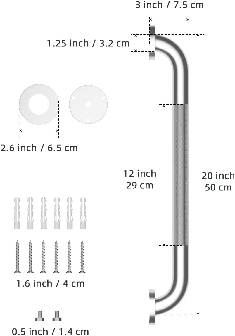 20 Inch Anti Slip Shower Grab Bar, Munzong Stainless Steel Bathroom Grab Bar, Satin Brushed Nickel Knurled Bathroom Balance Bar,Safety Hand Rail Support Handicap Elderly Senior Assist Bath Handle
