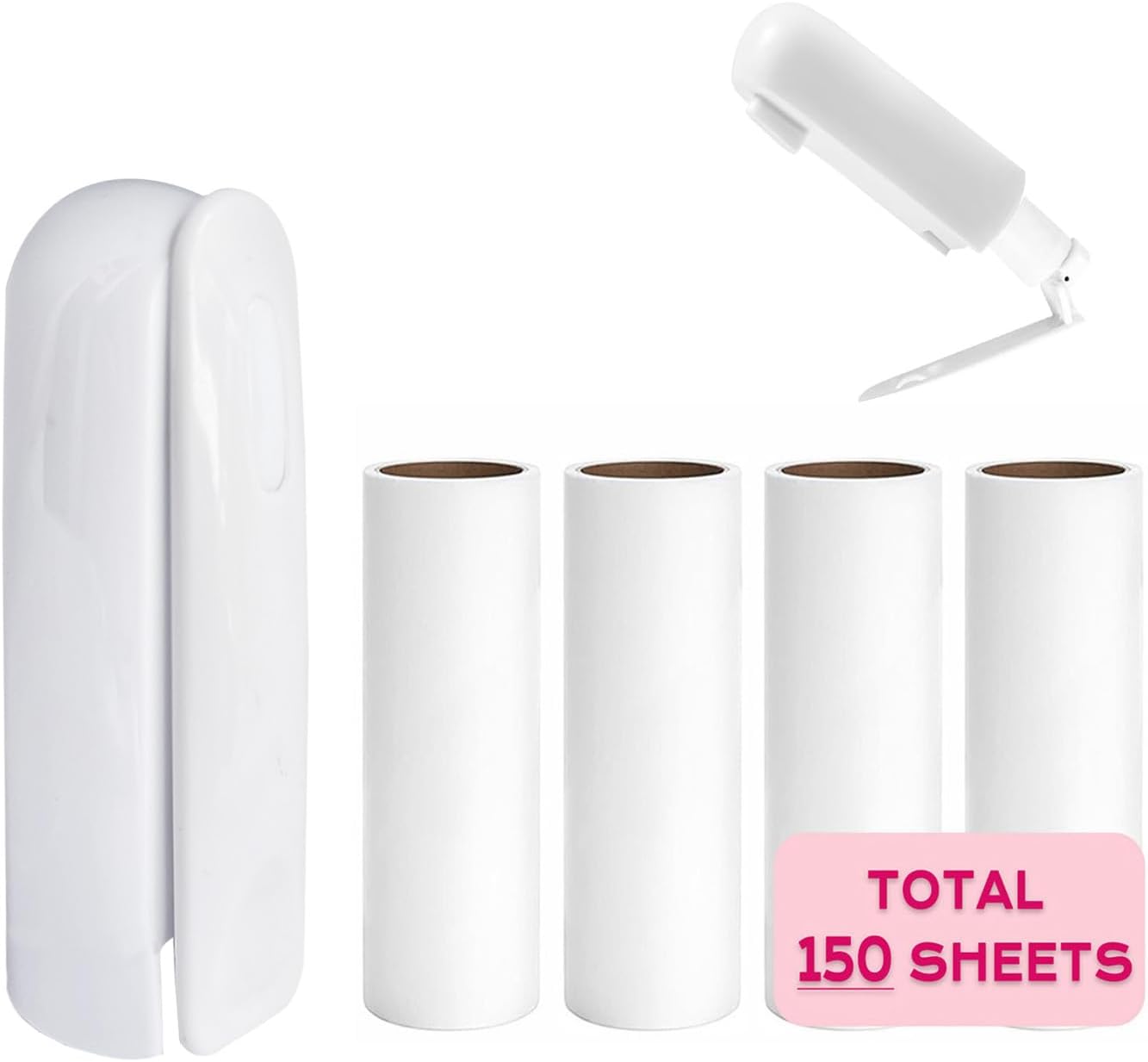 Mini Lint Roller with 150 Sheets, Travel Size Portable Lint Roller Compact Pet Hair Remover with 5 Refills, Sticky Dust Fuzz Fur for Travel Household (White)