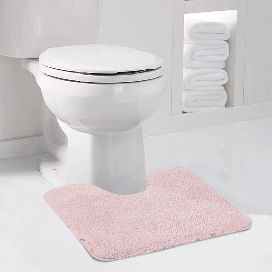 Walensee Contour Rug (20x24, Blush) Non Slip Bath Mat, Soft Microfiber Shaggy Mat, Machine Washable U Shape Toilet Rug