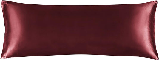 BEDELITE Satin Body Pillow Cover, Super Soft and Cooling Body Pillow Pillowcase for Hair and Skin, Breathable Silky Full Long Pillowcase Cover(20"x54", Burgundy)
