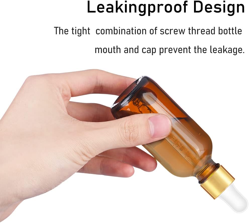 Bumobum 2 oz Dropper Bottle, Amber Glass Eye Dropper Bottles with Golden Top Cap for Essential Oils, 99 pack Tincture Bottle with Labels and Funnel
