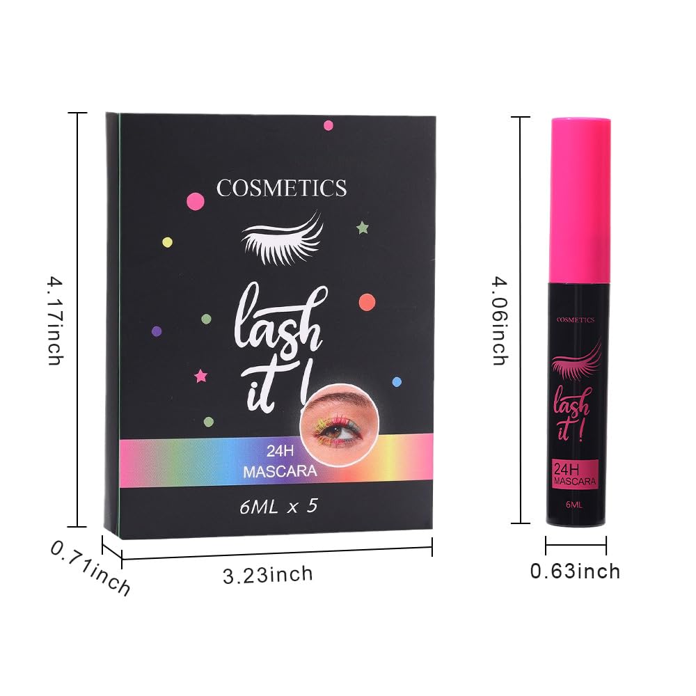 Waterproof 5PCS Colorful Voluminous Mascara Set – Lengthening, Defining, Curling, Multiplying Formula (Cruelty-Free)-White Black Blue Purple Brown Colored Mascara Eyelash Makeup Pack, Festival Gift