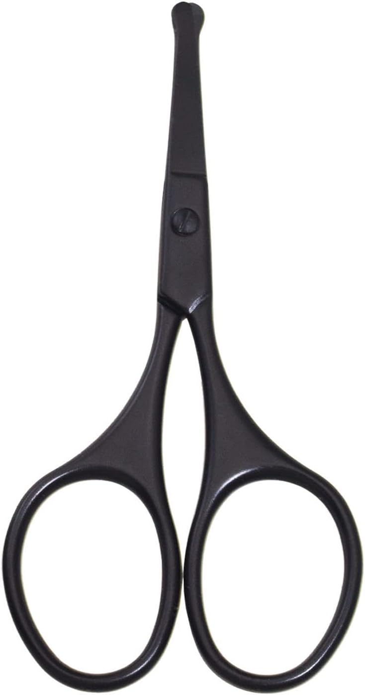 Multicolor Professional Grooming Scissors for Personal Care Facial Hair Removal and Ear Nose Eyebrow Trimming Stainless Steel Fine Straight Tip Scissors 3.9 Inch (Black Safety Head D)