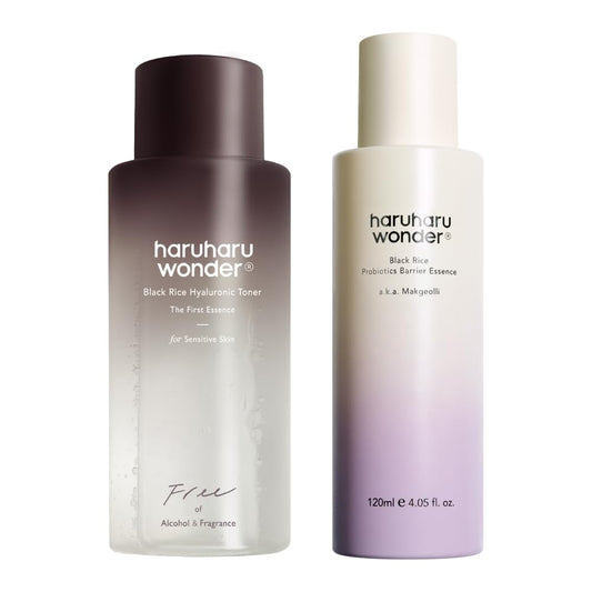 haruharu Wonder Black Rice Probiotics Barrier Essence & Black Rice Hyaluronic Toner for Sensitive Skin Set