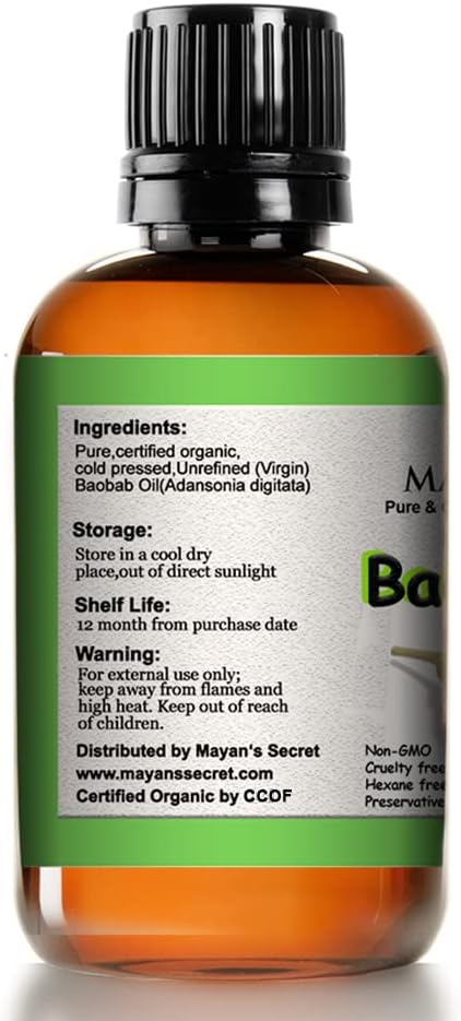 Mayan's Secret Pure Carrier and Essential oils for Skin Care, Hair, Body Moisturizer for Face-Anti Aging Skin Care (Baobab Oil Organic, 4oz)