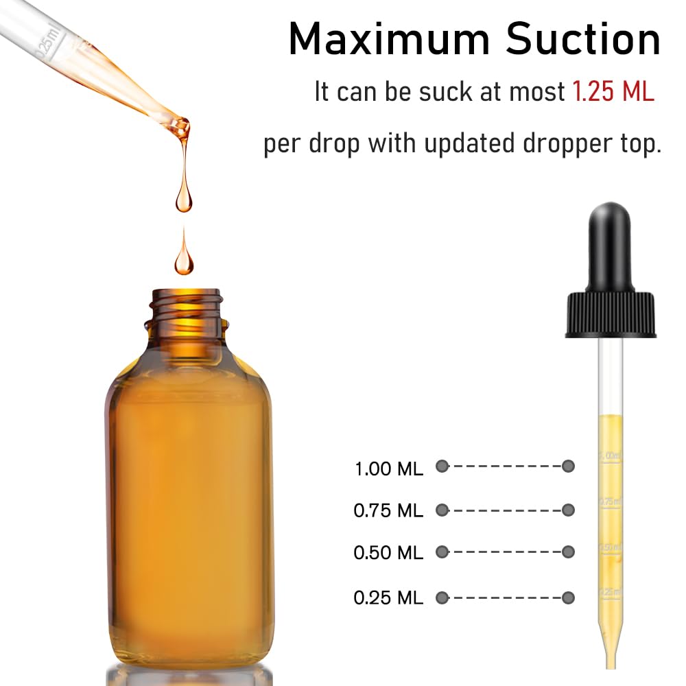 Bumobum 2 Pack Amber and Blue Dropper Bottles, 4oz Glass Bottle with Dropper for Essential Oils with Funnel, Labels & Pipette, Tincture Bottles with Dropper(Unbreakable Plastic Eye Dropper)