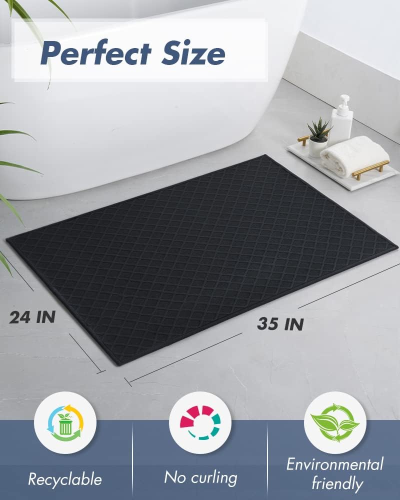AMOAMI Ultra Thin Bathroom Rugs, Rubber Backed Bath Mats for Bathroom Non Slip, Absorbent Bathroom Mat for Floor, Shower, Sink (Black, 24"x35")