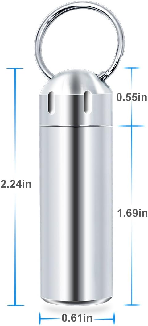 SHD 2 Pack Pill Container Keychain Pill Holder 100% Waterproof Pill Case Single Chamber Stainless Steel Pill Box (Silver)