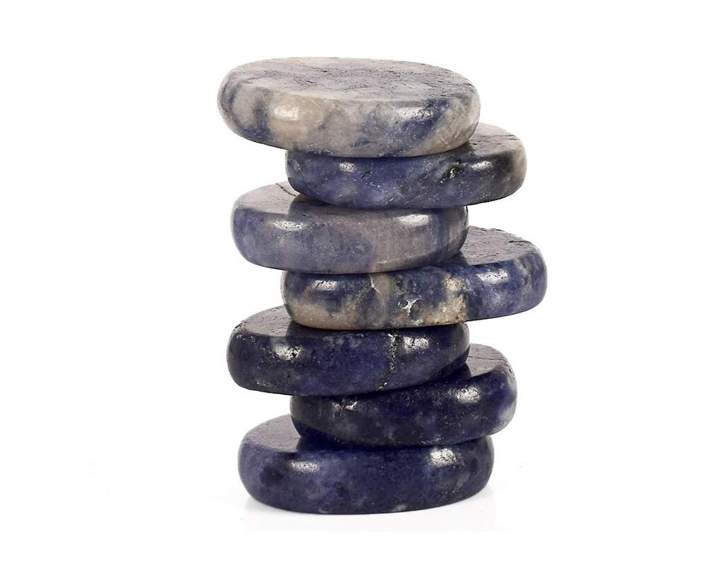 7 Pieces Natural Massage Stones Set for professional or home spa (Blue-Vein Stone)