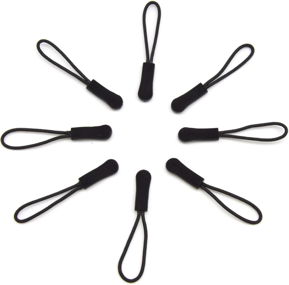 Ruidee 50 Pieces Zipper Pulls Zipper Tabs Zipper Pull Cord Extender Replacement Zipper Pulls for Backpacks, Jackets, Luggage, Purses, Handbags（Black）