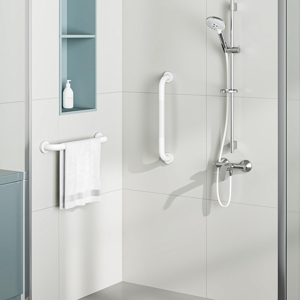 FANHAO 2 Pack Grab Bars for Bathtubs and Showers, 16 Inch Anti Slip Shower Grab Bars Stainless Steel Shower Handle Toilet Handicap Elderly Senior Assist Bathroom Safety Bars (White)