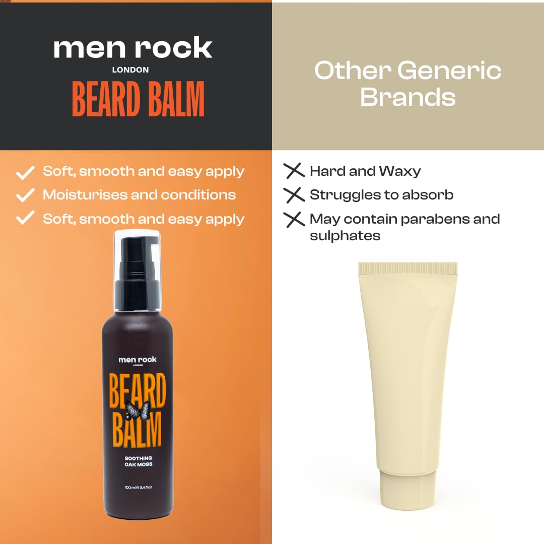 Men Rock Soothing Beard Balm - Oak Moss - Leave In Beard Conditioner for Men - Mens Skincare Products - Conditioning and Softening Balm - 3.4 oz