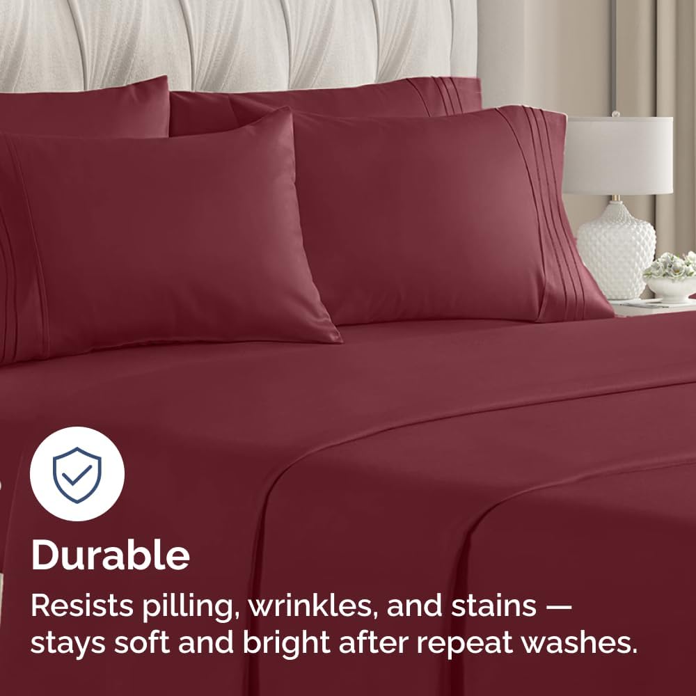 Standard Pillow Cases Set of 6 - Ultra Soft Hotel Quality Pillowcase Covers - Comfy, Cozy & Wrinkle Free - Shrink, Stain & Fade Resistant - Machine Washable Pillow Protectors - 6 Piece Set - Burgundy