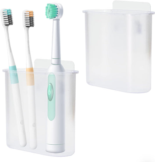 2 Packs Toothbrush Holders Wall Mounted, Self Adhesive Tooth Brush Holder for Bathroom Electric Toothbrush Toothpaste Razor Holder Bathroom Accessories(Clear)