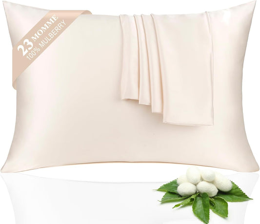 100% Silk Pillowcase 2 Pack for Hair and Skin, Both Sides 23 Momme Grade 6A+ Mulberry Silk Pillowcases with Hidden Zipper, Soft&Smooth Cooling Pillow Cases (Beige, King 20×36)