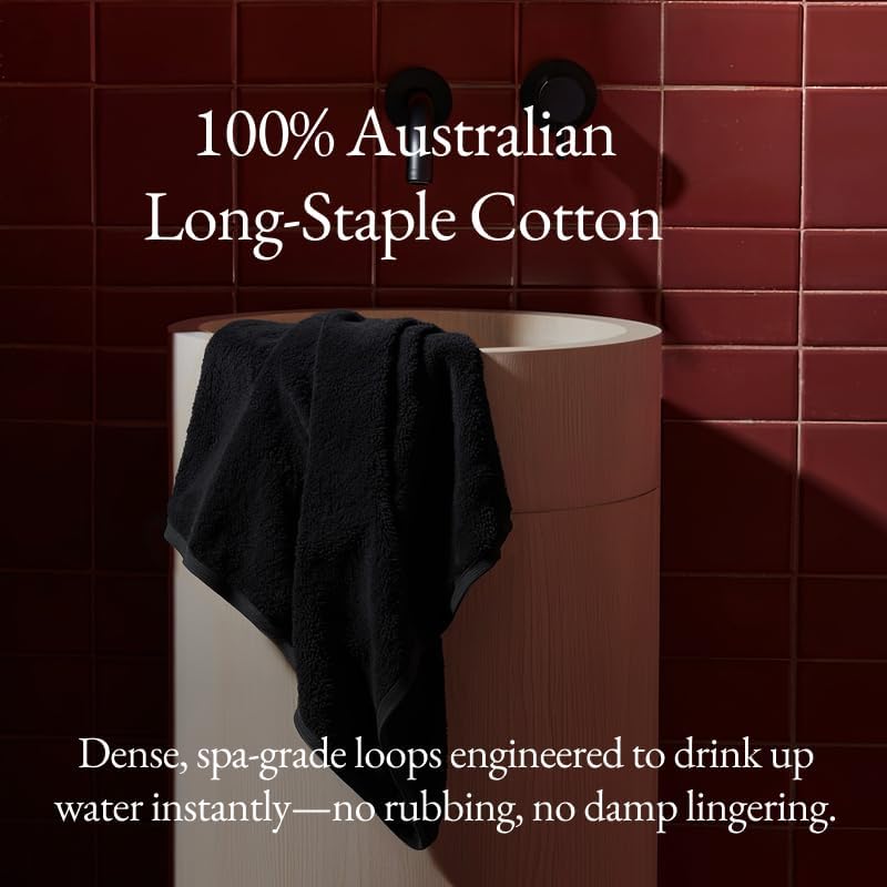 Italic Ultraplush 100% Australian Cotton Hand Towels - Set of 2 Luxury Hand Towels, Ultra Soft and Highly Absorbent 800GSM Towels for Bathroom,Shower, Hotel, and Spa (Black)