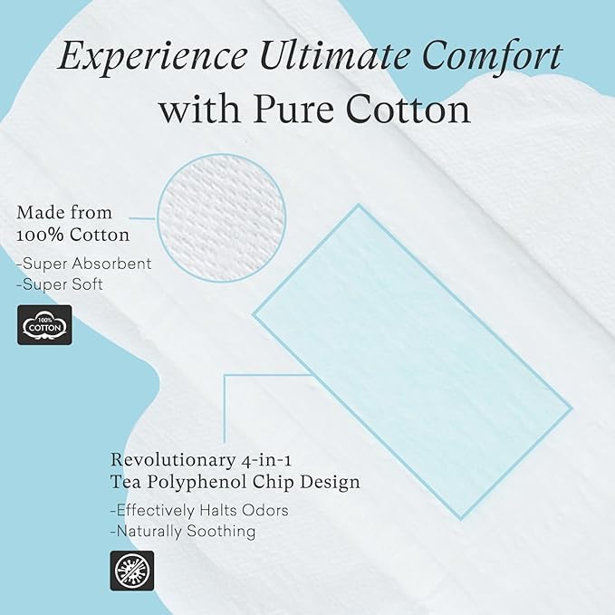 Teens Period Pads with Wings for Tweens, Organic Cotton Sanitary Pads for Teen Girls 9-14, Mini Petite, 90 CT