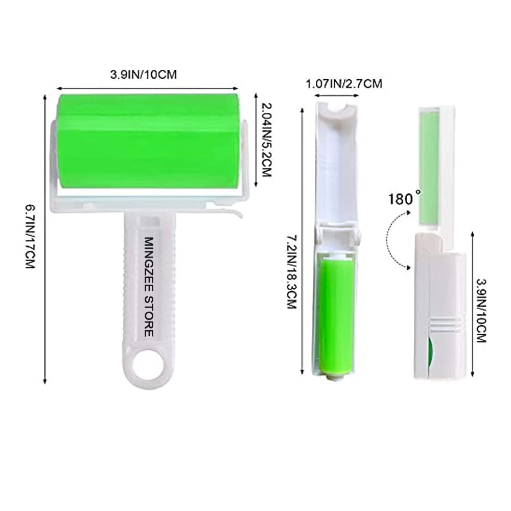 Sticky Travel Lint Roller 5 Pack, Reusable Washable Lint Roller Portable Compact Pet Hair Remover Cleaner with Cover for Clothes, Pet Hairs, Carseats, Include Medium/Small Size (Green)