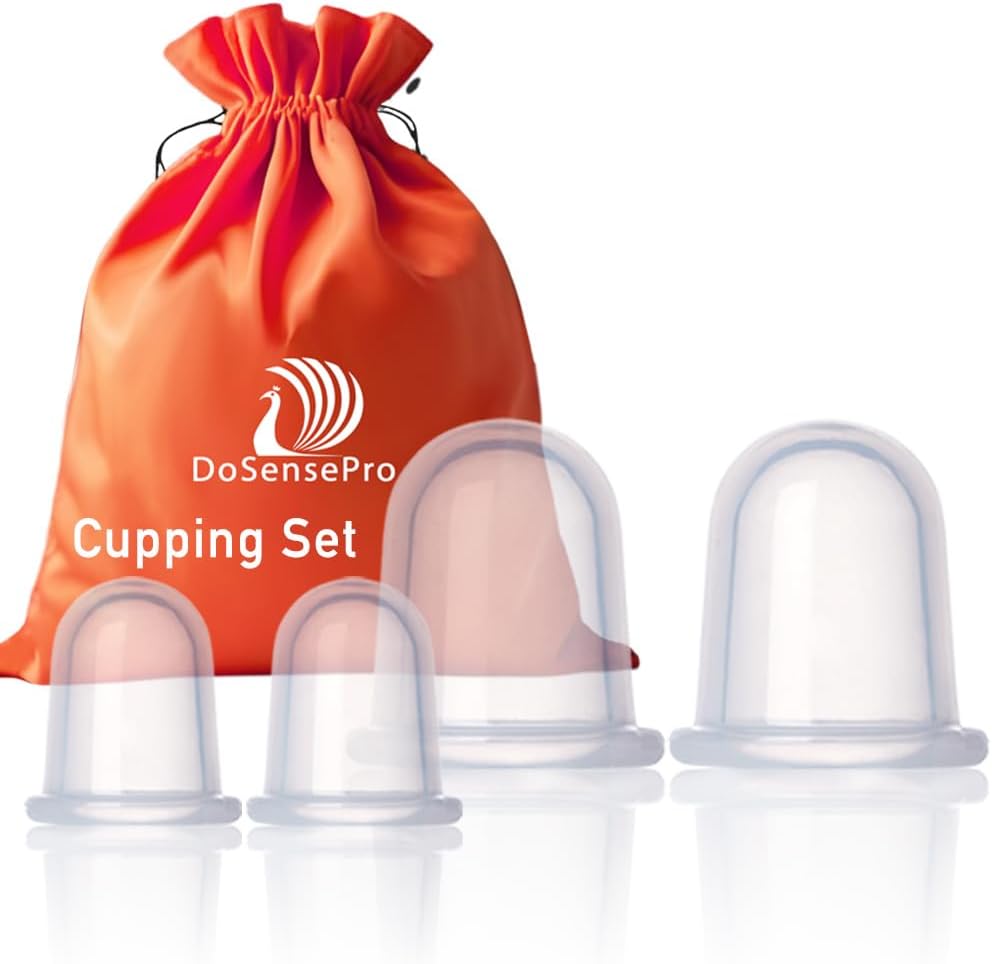 Cupping Kit for Massage Therapy - by DoSensePro - Silicone Cupping Therapy Set of 4 for Athletes - Pain Relief and Muscle Massager (2 XL 2 L)