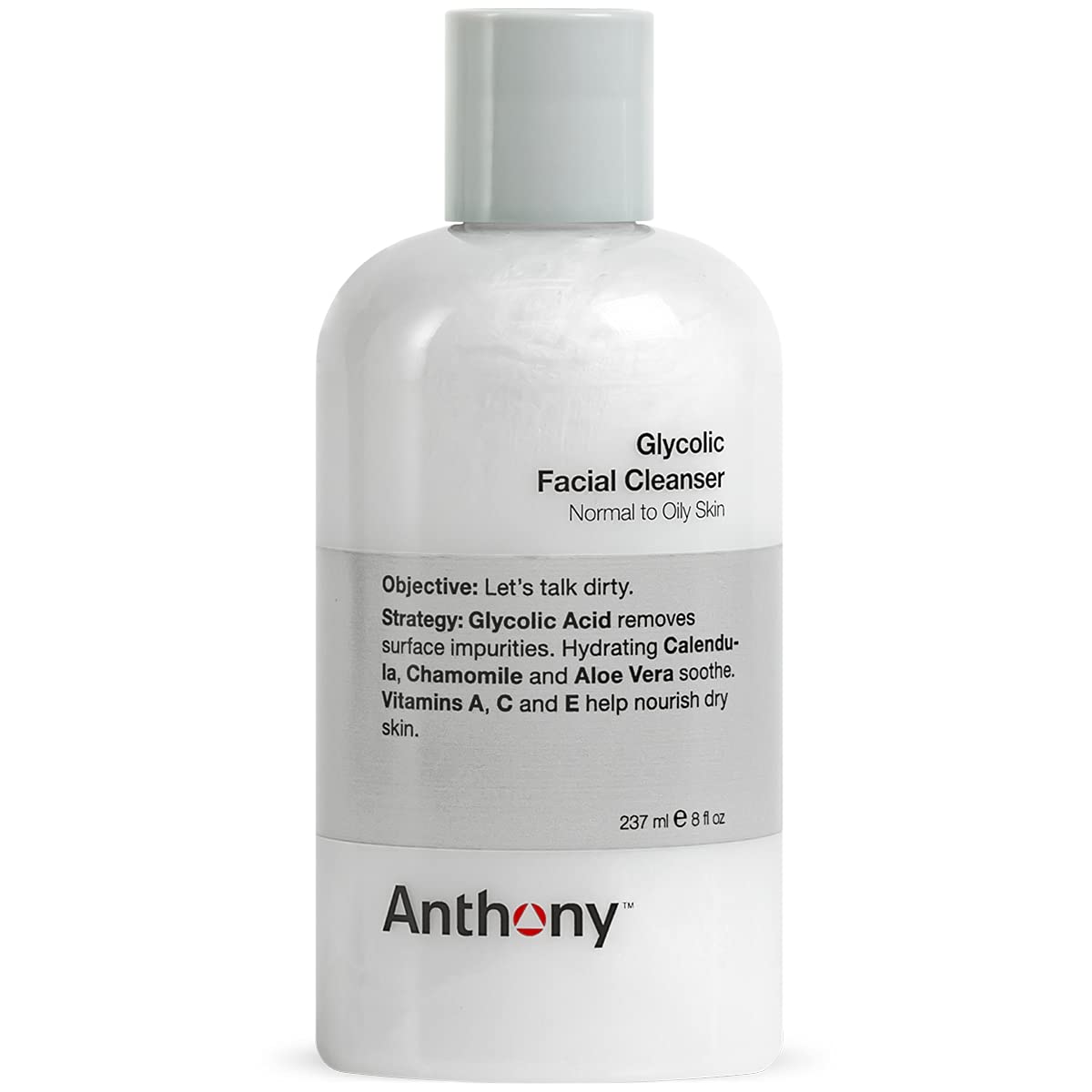 Anthony Glycolic Facial Cleanser for Men, Daily Exfoliating & Hydrating Face Wash, Shave Prep, Non-Foaming, Deep Cleansing, Gentle on Sensitive Skin, Removes Dirt & Oil, Smooths Texture, 8 Fl Oz