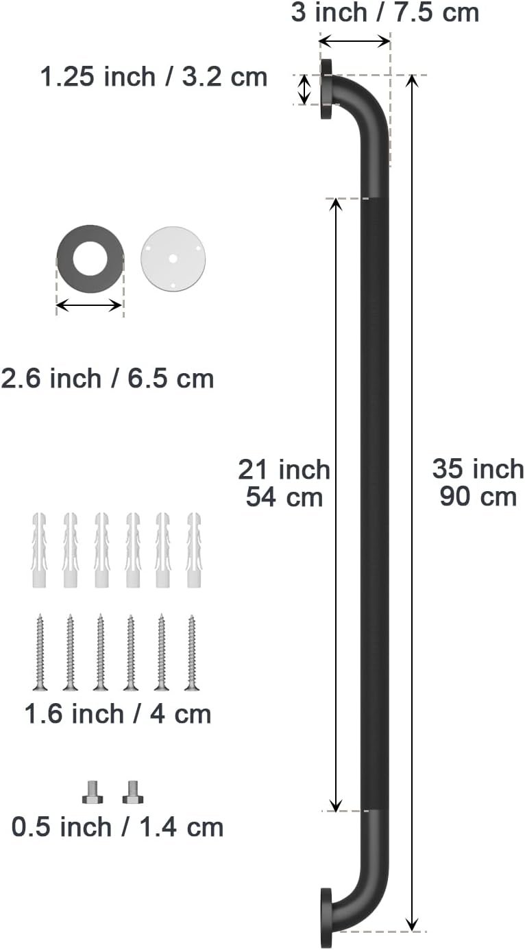 2 Pack 36 Inch Anti Slip Shower Grab Bar Oil Rubbed Black 1.25" Diameter,Munzong Bathroom Grab Bar, Knurled Bathroom Balance Bar,Safety Hand Rail Support Handicap Elderly Senior Assist Bath Handle