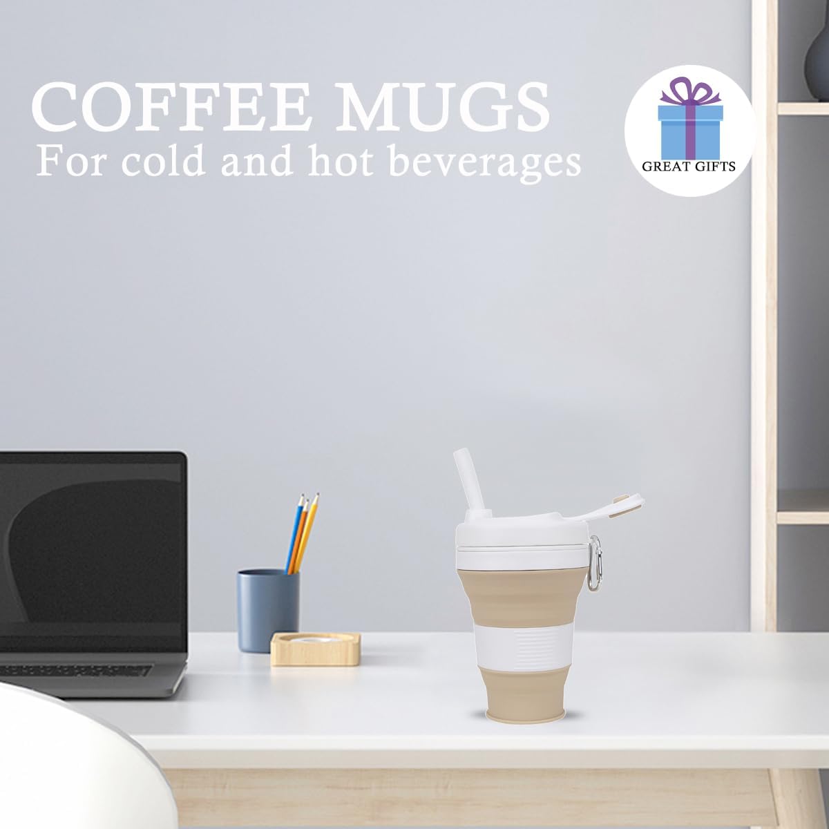 Silicone Coffee Cup with Straw lid Collapsible Cups for Traveling 20oz Lightweight Folding Water Mug for Picnic Hicking Camping Climbing