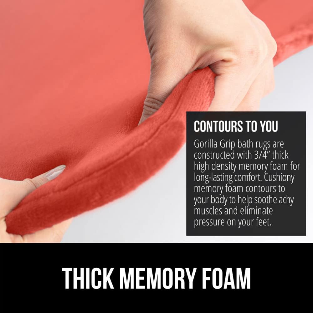 GORILLA GRIP Memory Foam Bath Mat, Soft Absorbent Velvet Bathroom Mats, Durable Dots on Underside, Machine Washable Bathmat, Carpet Rug Room Decor for Shower Tub Floor RV, 36x24 Rugs, Coral