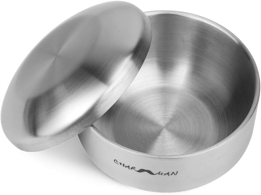 Stainless Steel Shaving Soap & Cream Bowl with Lid | Three-walls Heat Preservation | Heavy Weight Steel