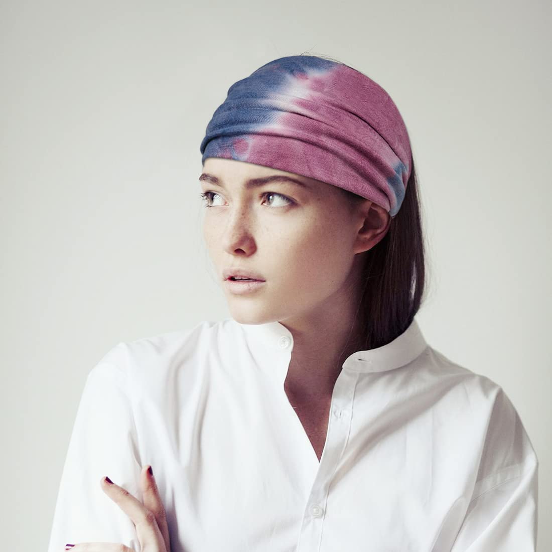 Wide Boho Headbands for Women Fashion Knotted Headband Yoga Workout Hair Accessories African Head Wrap Red Tie Dye 4 Pack