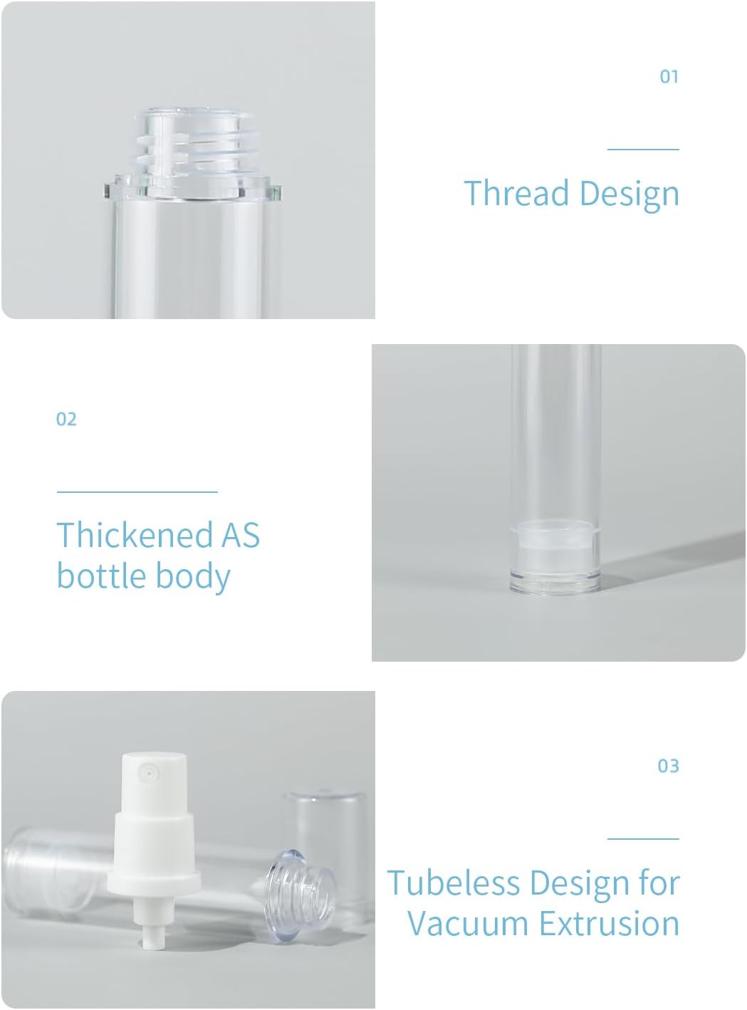 6 Pack 0.5 oz Plastic Mini Airless Pump Bottles Travel Size Refillable Leakproof Lotion Containers for Skincare Cosmetics Toiletries TSA Approved