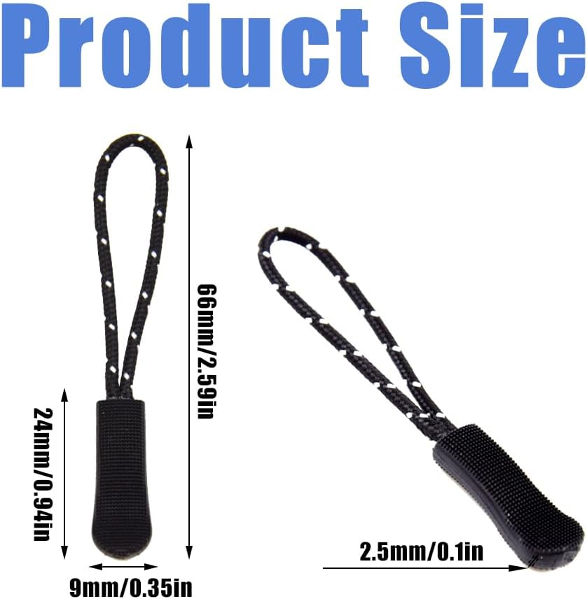 Ruidee 50 Pieces Zipper Pulls Zipper Tabs Zipper Pull Cord Extender Replacement Zipper Pulls for Backpacks, Jackets, Luggage, Purses, Handbags（Black White Dot）