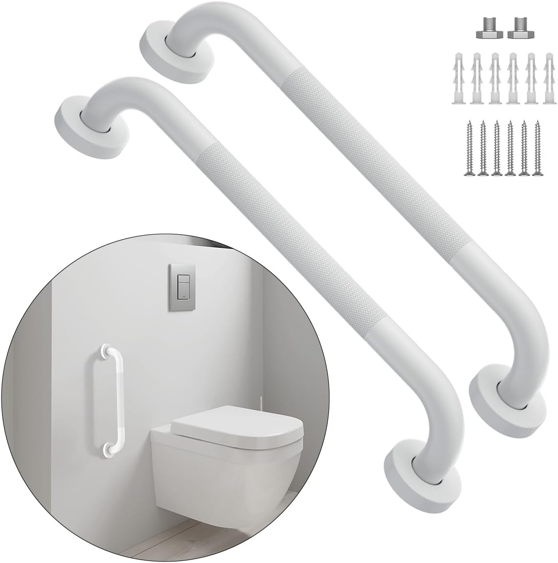 20 Inch Anti Slip Shower Grab Bar Oil Rubbed White 1.25" Diameter,Munzong 2 Pack Bathroom Grab Bar, Knurled Bathroom Balance Bar,Safety Hand Rail Support Handicap Elderly Senior Assist Bath Handle
