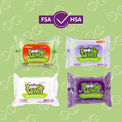 Baby Wipes by Boogie Wipes, Wet Wipes for Face, Hand, Body & Nose, Made with Vitamin E, Aloe, Chamomile and Natural Saline, Natural Lavender Scent, 30 Count, Pack of 6