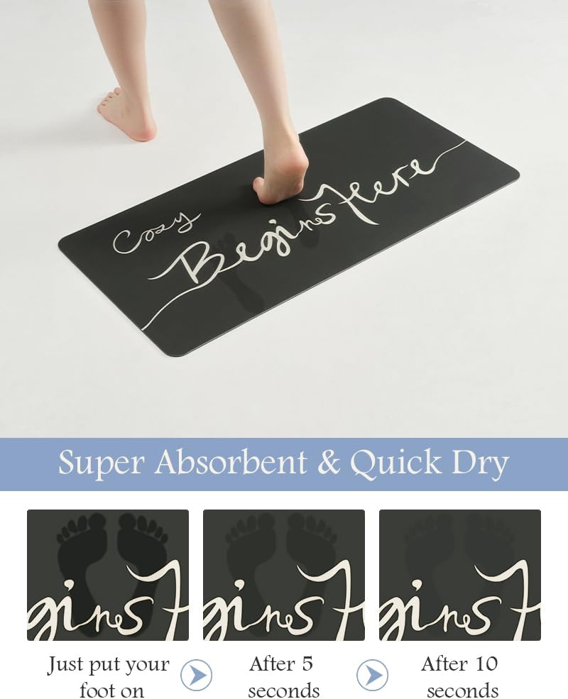 Bath Mat-Bathroom Mat Rug Non Slip Super Absorbent Stain Resistant Quick Dry Thin Bathroom Rug-Bath Mats for Bathroom Floor Bathtub Vanity-Bathmat Bath Rug Easy Care-24"x35",Black