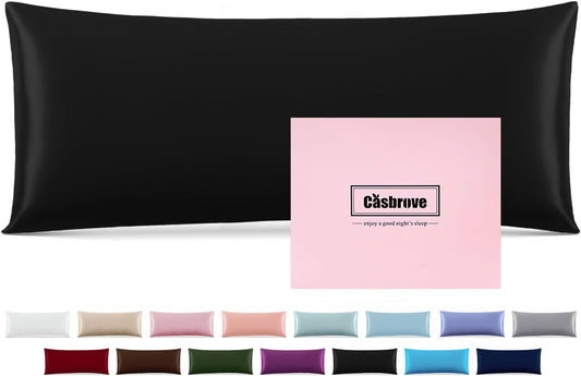 Silk Body Pillow Cover Pillow Pillowcase for Body Pillow Soft Pillow Covers Pillow Case Mulberry Silk Pillowcase for Sleep(Black,20"X 54",1pc)