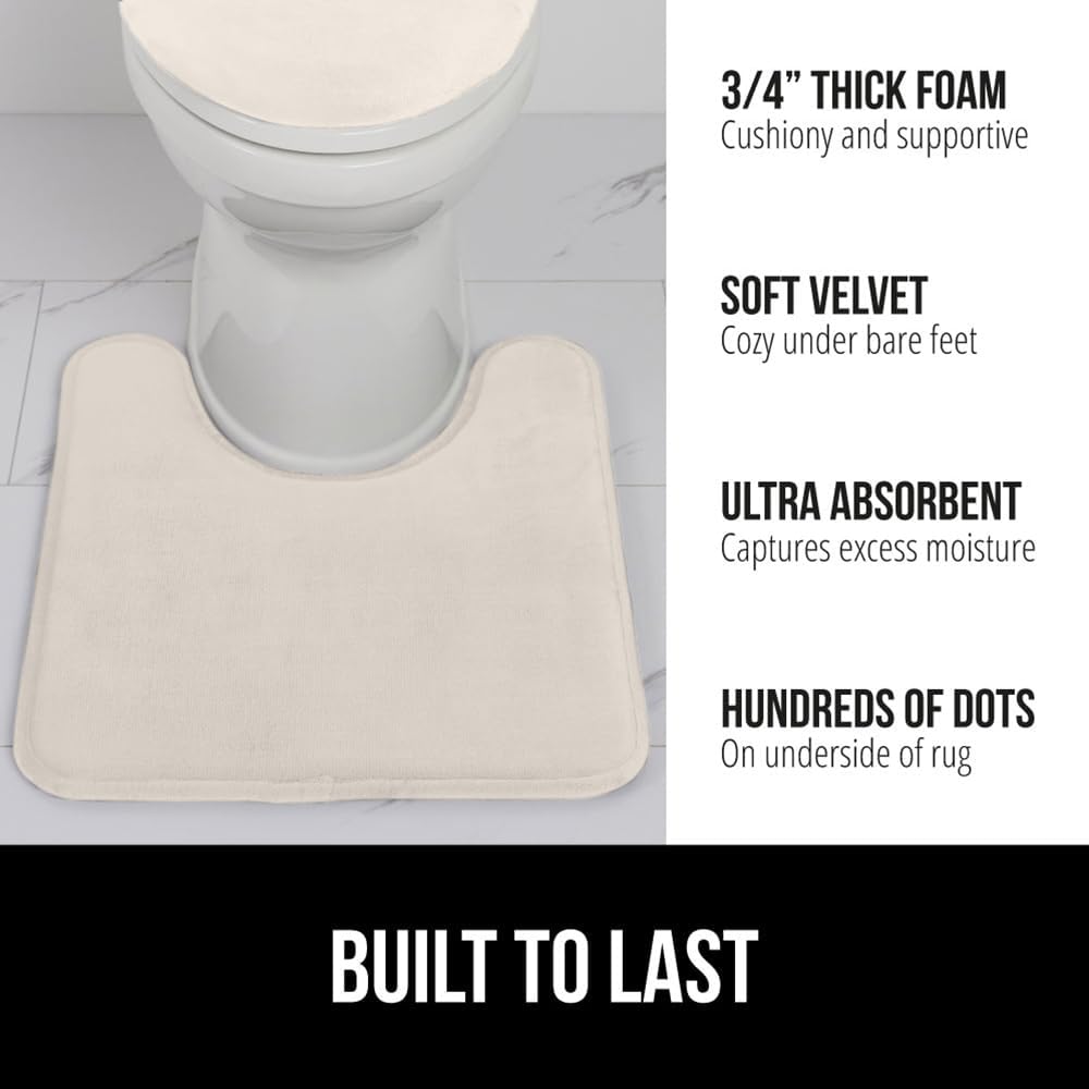 GORILLA GRIP Thick Memory Foam Toilet Rug for Bathroom, U Shaped Washable, Soft Absorbent Velvet Topside Floor Mats, Machine Wash, Cushioned Luxury Rugs for Bath Room, 22.5 x 19.5, Cream