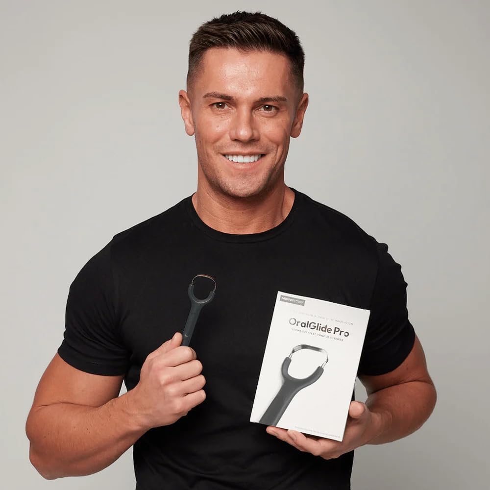 Venneir® Tongue Scraper with Travel Case, Oral Glide Pro–Bad Breath Treatment, Medical-Grade Stainless Steel– for Adults & Kids. 100% Rustproof, Sleek & Effective Design (Slate White)