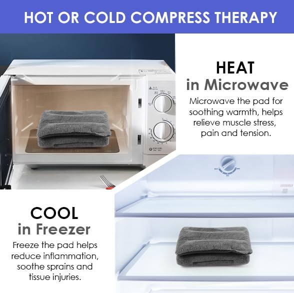 Microwave Heating Pad for Pain Relief, 8 x 18 Microwavable Moist Heat Pads for Neck, Shoulder, Back, Knee, Period Cramps, Rice Heat Pack Hot & Cold Compress Reusable & Portable, Grey