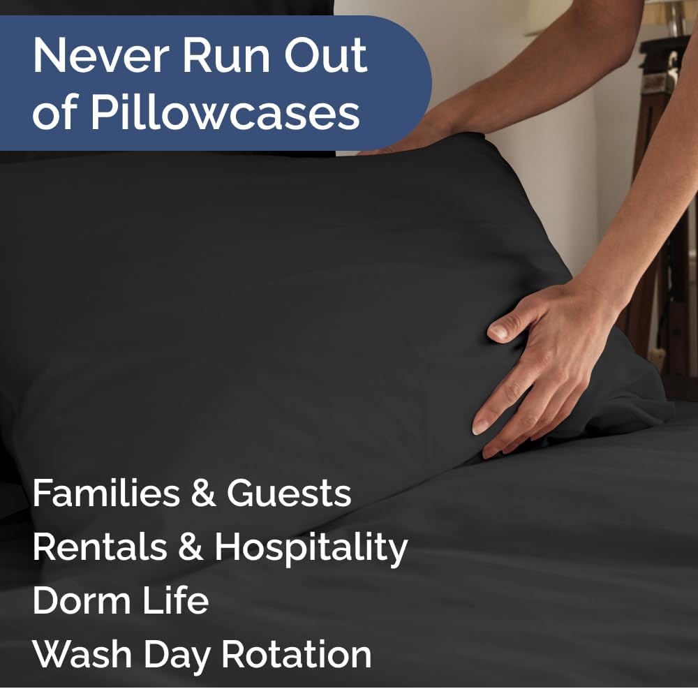Queen Pillow Cases Set of 10 - Ultra Soft Hotel Quality Pillowcase Covers - Comfy & Wrinkle Free - Shrink, Stain and Fade Resistant - Easy-Care, Machine Washable Pillow Protectors - 10 Pcs Set - Black