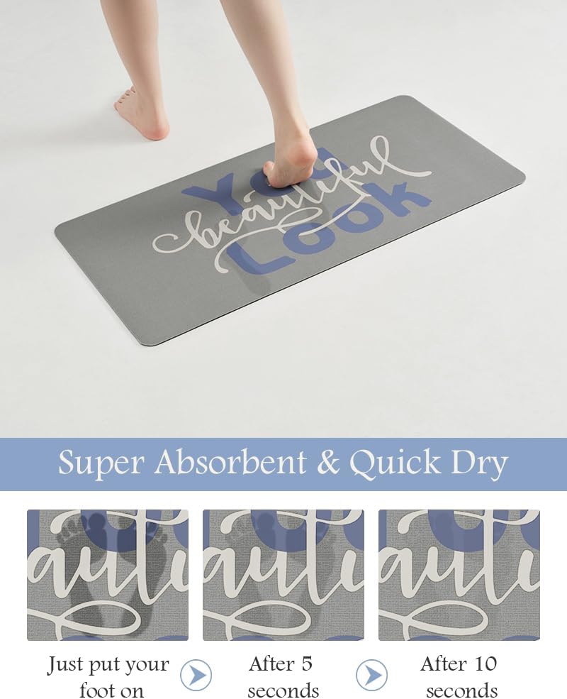 MontVoo-Bath Mat-Bathroom Mat Rug Non Slip Super Absorbent Stain Resistant Quick Dry Thin Bathroom Rug-Bath Mats for Bathroom Floor Bathtub Vanity-Bathmat Bath Rug Easy Care 17"x35" Blue-Look