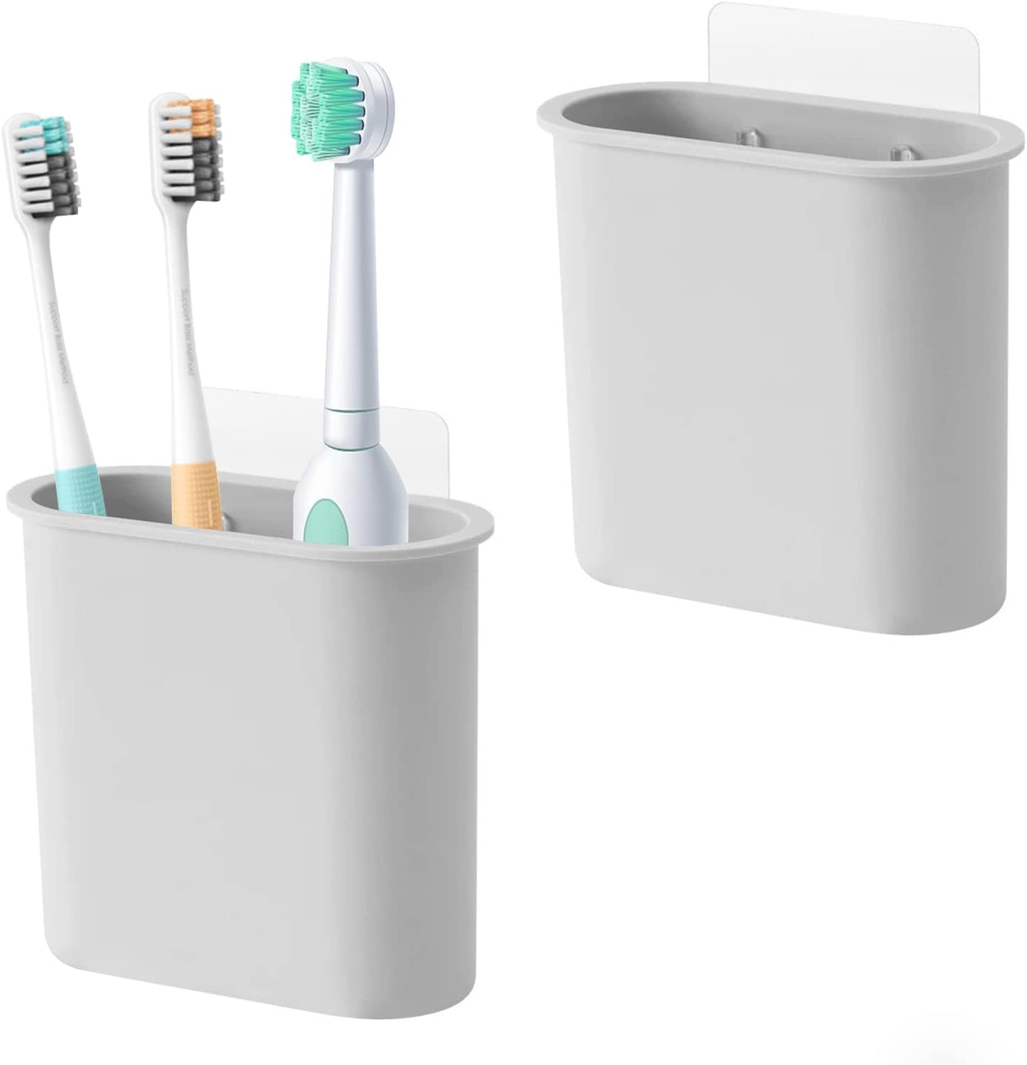 2 Packs Toothbrush Holders Wall Mounted, Self Adhesive Tooth Brush Holder for Bathroom Electric Toothbrush Toothpaste Razor Bathroom Accessories(Grey