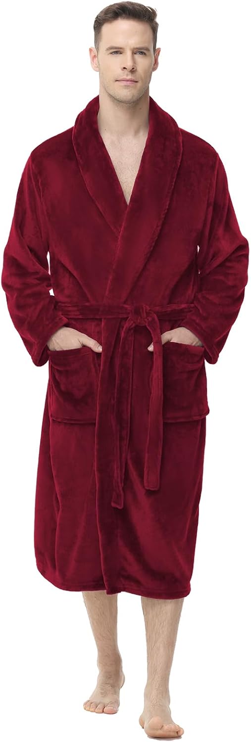 Yurhap Mens Fleece Robe, Soft Plush Robe for Men, Fluffy Bathrobe with Belt & 2 Pockets