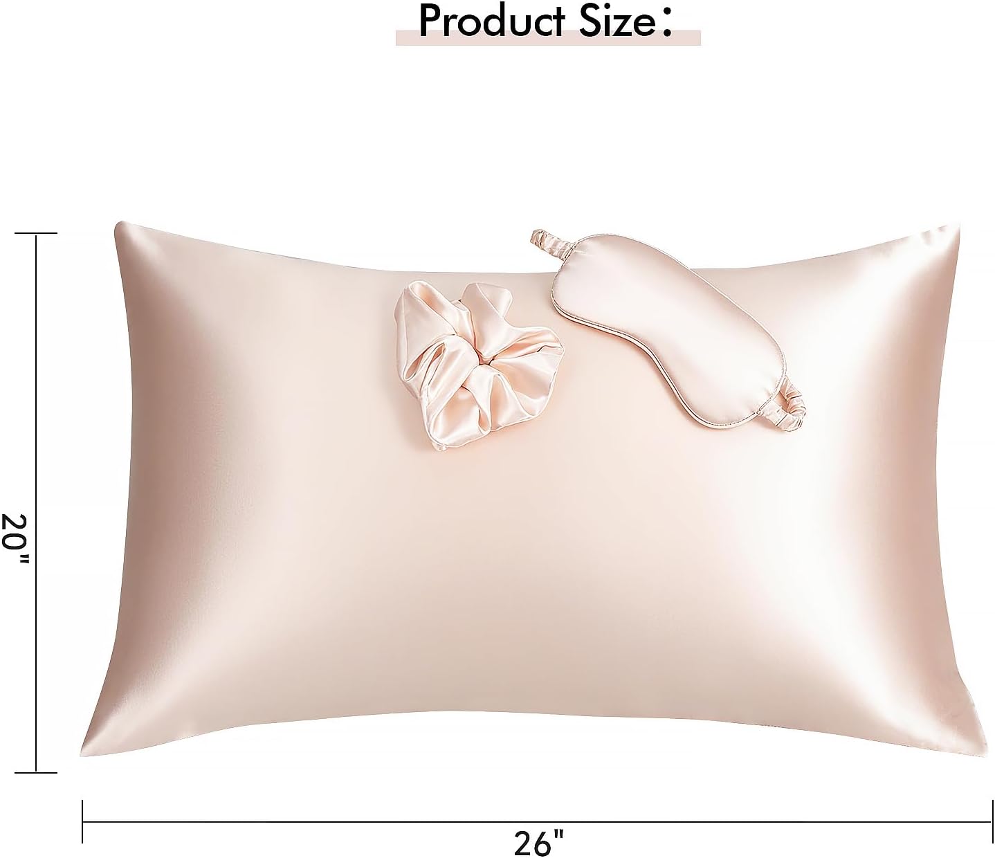 Vegan Silk Sleep Set, Vegan Silk Pillowcase with Large Scrunchie and Eye Mask for Hair and Skin, Self Care Essential Satin Night Routine Kit (Light Pink Color)