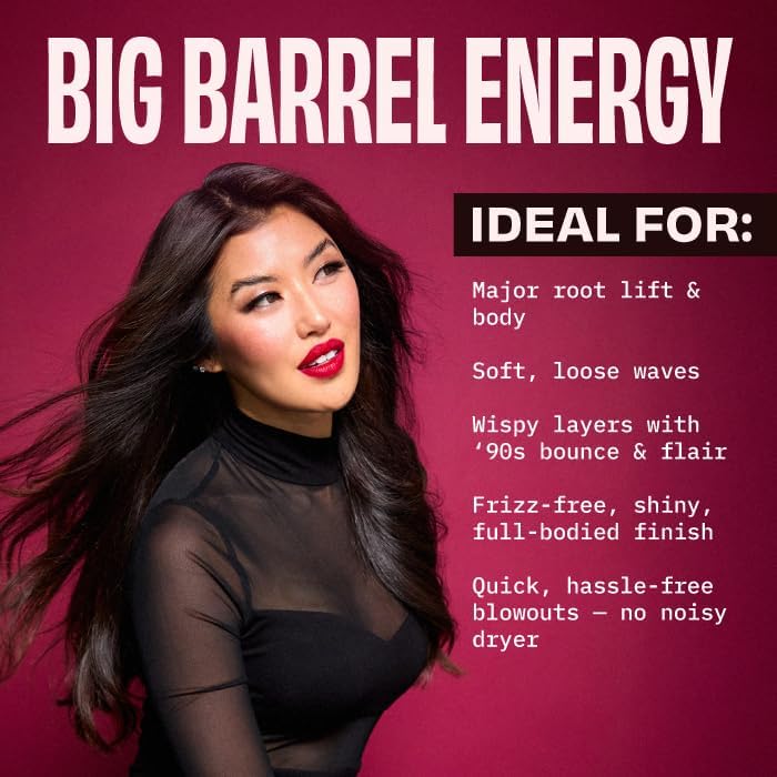 FoxyBae Thermal Brush with 1.5" Extra-Long Barrel & Infrared Technology - Hot Comb & Round Hair Brush for Styling, Volumizing & Straightening - Black Shimmer