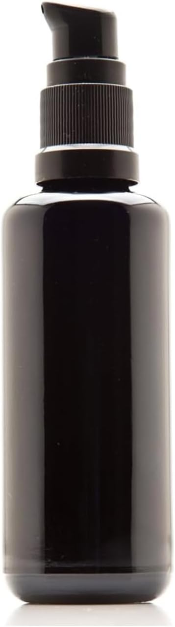 Infinity Jars 50 Ml (1.7 fl oz) Refillable Ultraviolet Black Glass Pump Bottles Leak-Proof Travel Containers for Toner, Sanitizer, Beard Oil, Hair Serum, Essential Oils 3-Pack