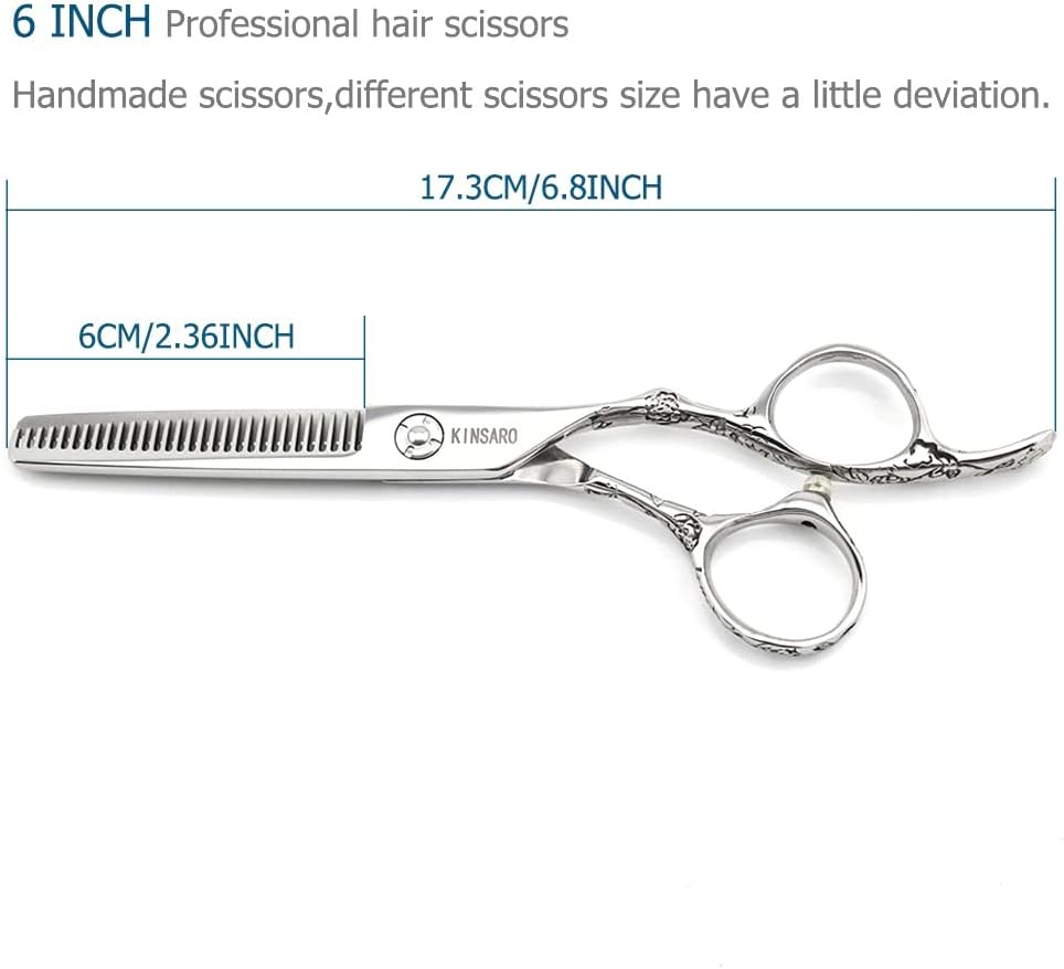 Hair Scissors 6 Inch Professional Barber Hair Thinning Scissors Thinning Shears 440C Barber Shears 30 Teeth Rose handle KINSARO for Hairdresser Barbershop or Home Use