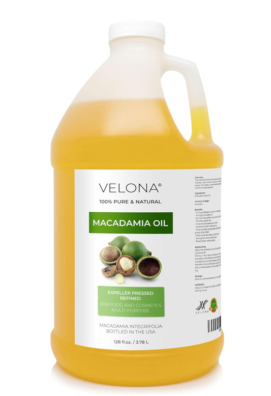 velona Macadamia Nut Oil 1 Gallon / 128 Fl Oz | 100% Pure and Natural Carrier Oil | Refined, Cold pressed | Cooking, Skin, Hair, Body & Face Moisturizing | Use Today - Enjoy Results
