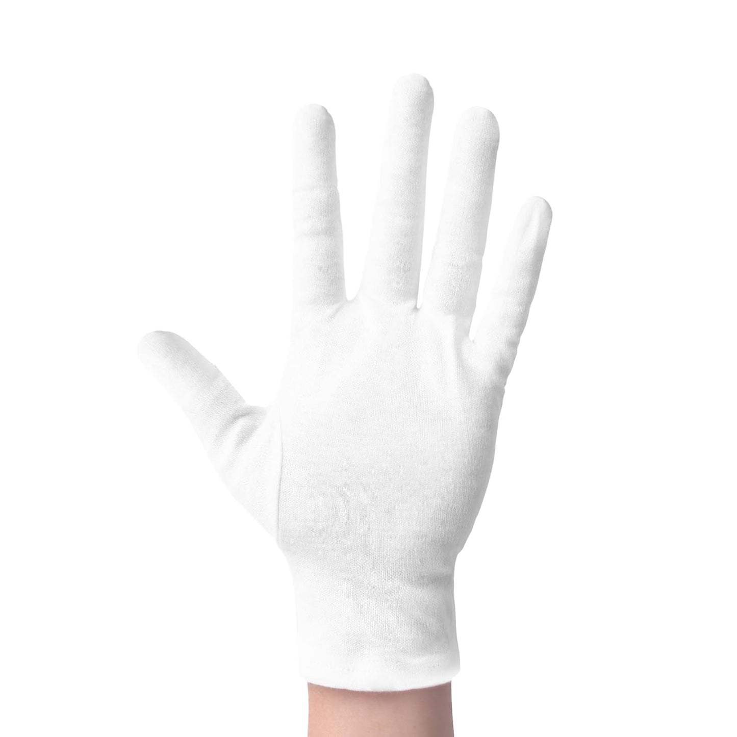 Cotton Gloves (2 Pairs), White, Moisturizing Night Gloves for Dry Hands, 100% Cotton, Size L