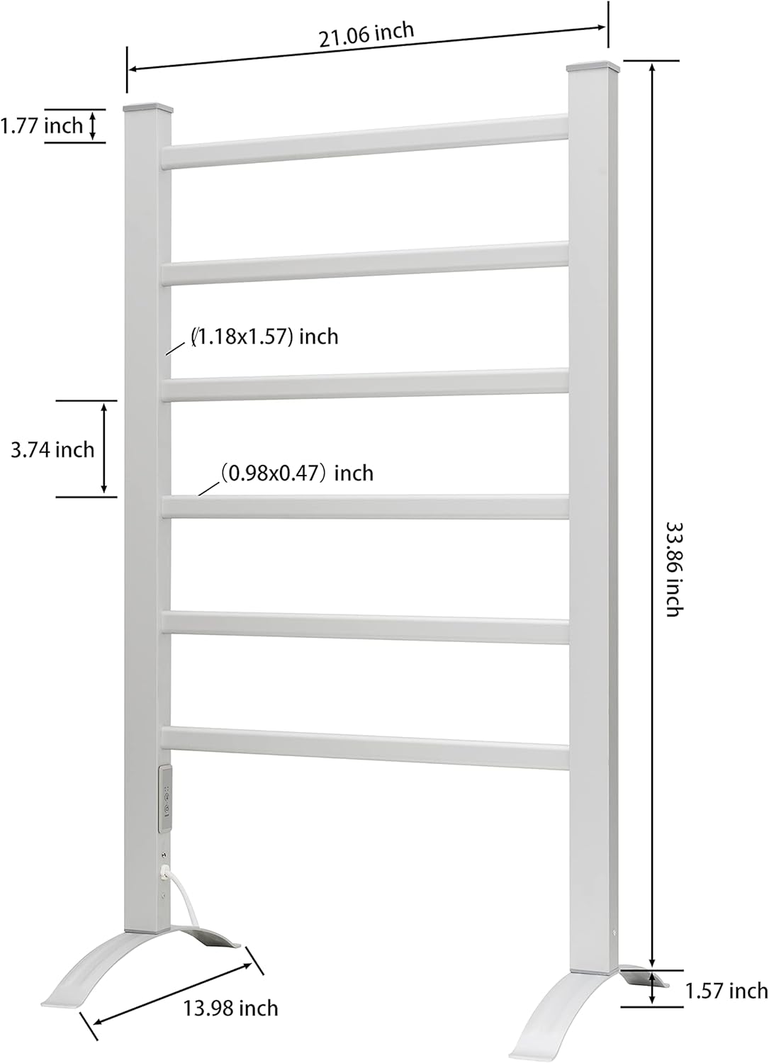 KEG Towel Warmer 6 Bars for Bathroom Freestanding or Wall Mounted Bath Towel Heater Plug-in with Built-in Timer Silver